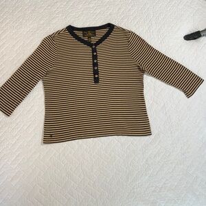 Lauren Ralph Lauren Women’s Henley Top – Size XL – Black & Tan Stripe – (E19)